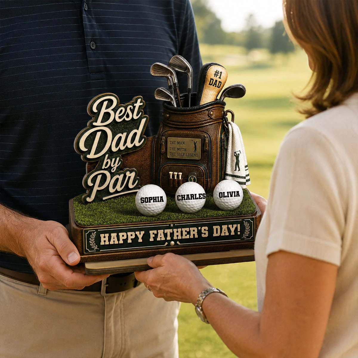 Best Golf Dad By Par - Personalized Standing Wooden Plaque - Gift For Dad, Baseball Lovers - Image 3