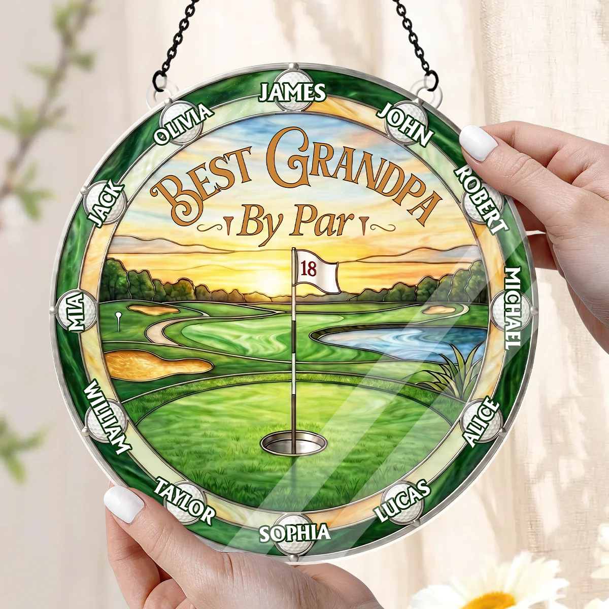 Best Grandpa By Par - Personalized Window Hanging Acrylic Suncatcher - Gift For Dad, Grandpa, Golf Lovers - Image 2