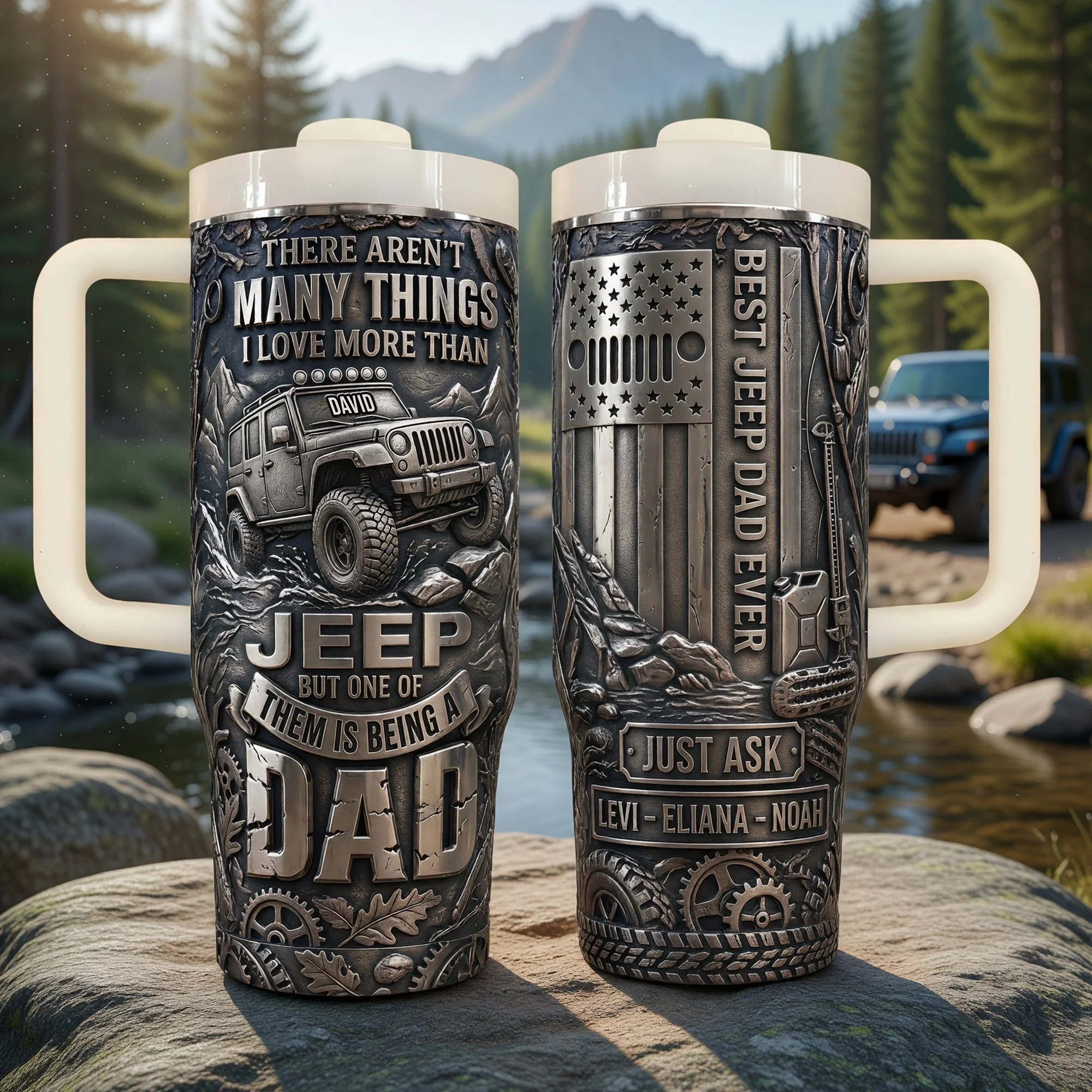 Best Jeep Dad Ever - Personalized Tumbler With Handle - Gift For Movie Fans - Image 2