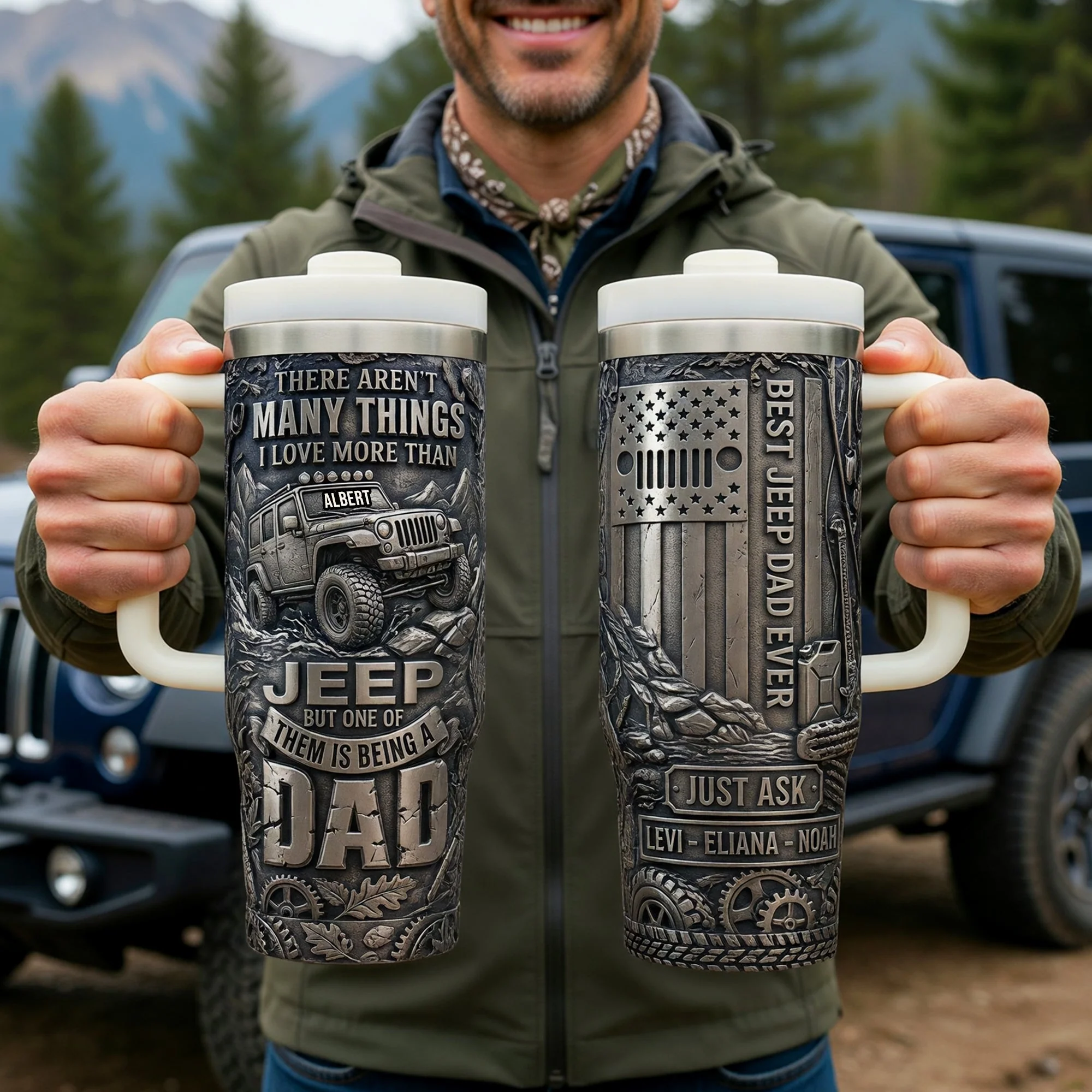 Best Jeep Dad Ever - Personalized Tumbler With Handle - Gift For Movie Fans - Image 3