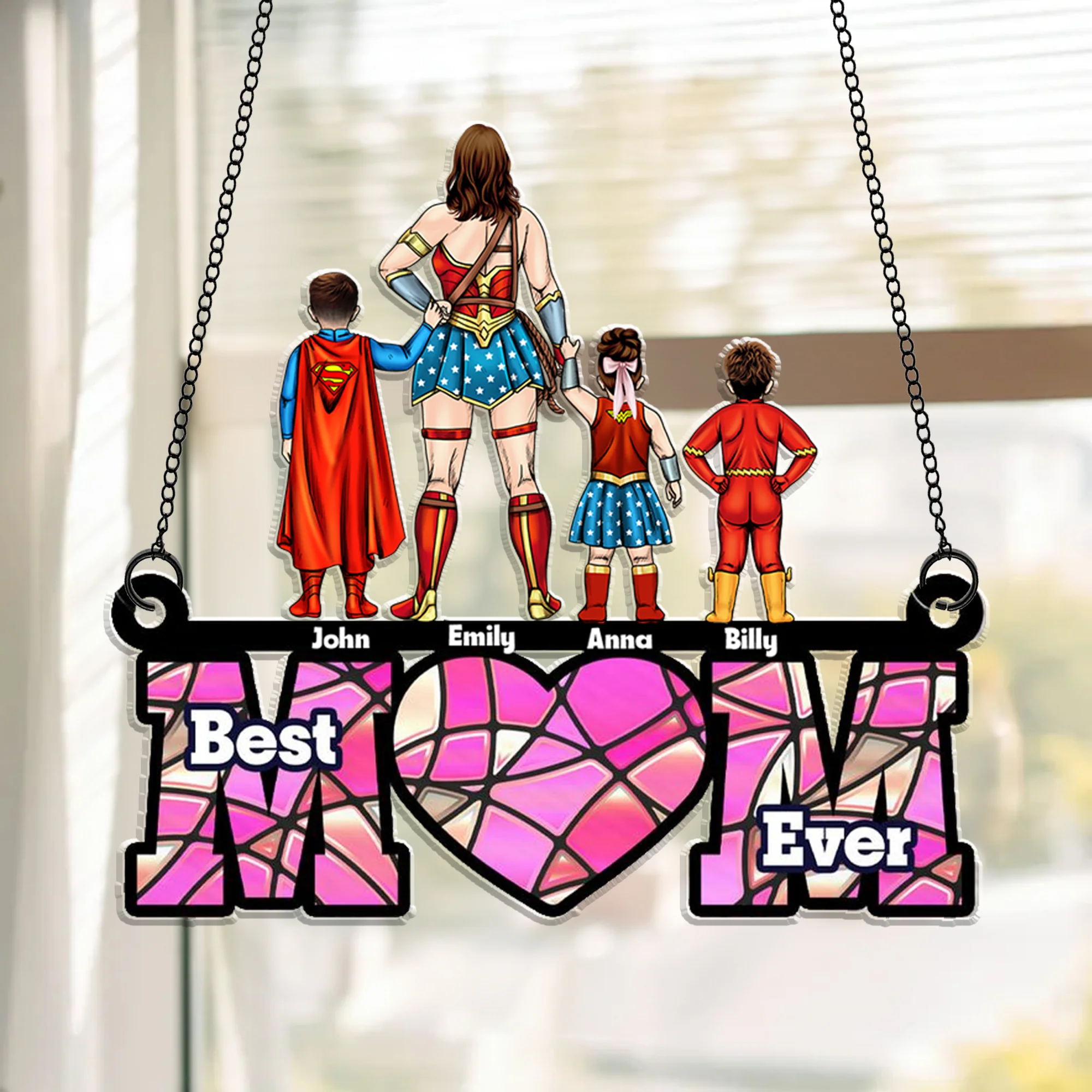 Super Hero Best Mom Ever - Gift For Mother - Personalized Suncatcher Ornament - CL02 NH96