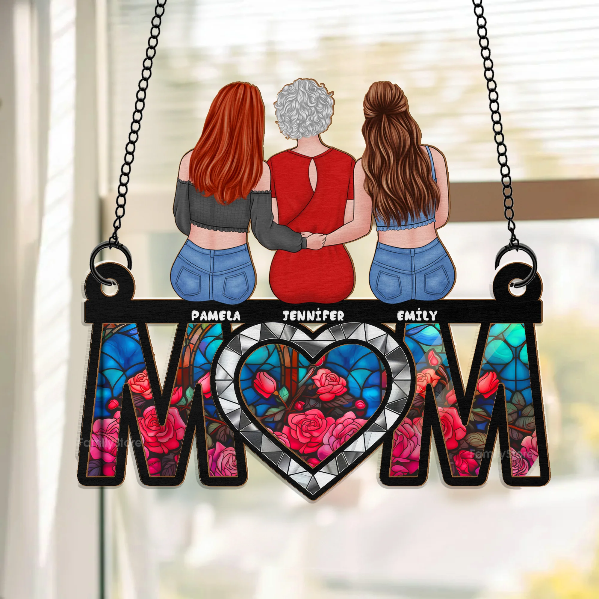 Best Mom Ever Rose Pattern - Personalized Window Hanging Window Hanging Suncatcher Ornament - Gift For Mom, Mother's Day | GR24 NA94