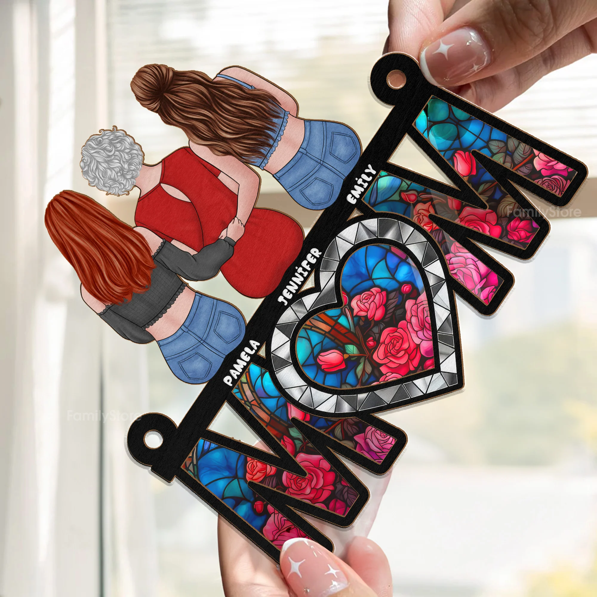 Best Mom Ever Rose Pattern - Personalized Window Hanging Window Hanging Suncatcher Ornament - Gift For Mom, Mother's Day | GR24 NA94 - Image 2
