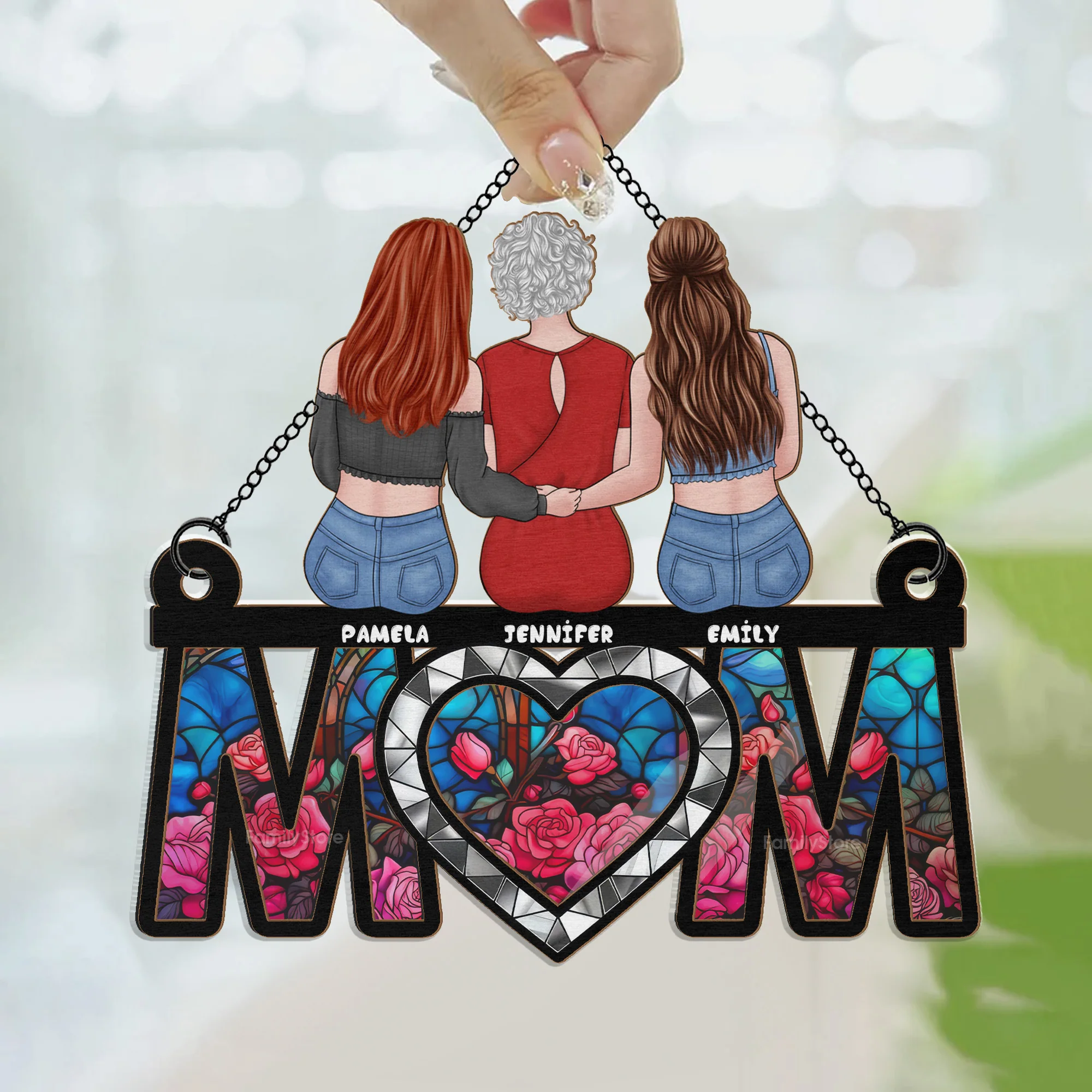 Best Mom Ever Rose Pattern - Personalized Window Hanging Window Hanging Suncatcher Ornament - Gift For Mom, Mother's Day | GR24 NA94 - Image 3