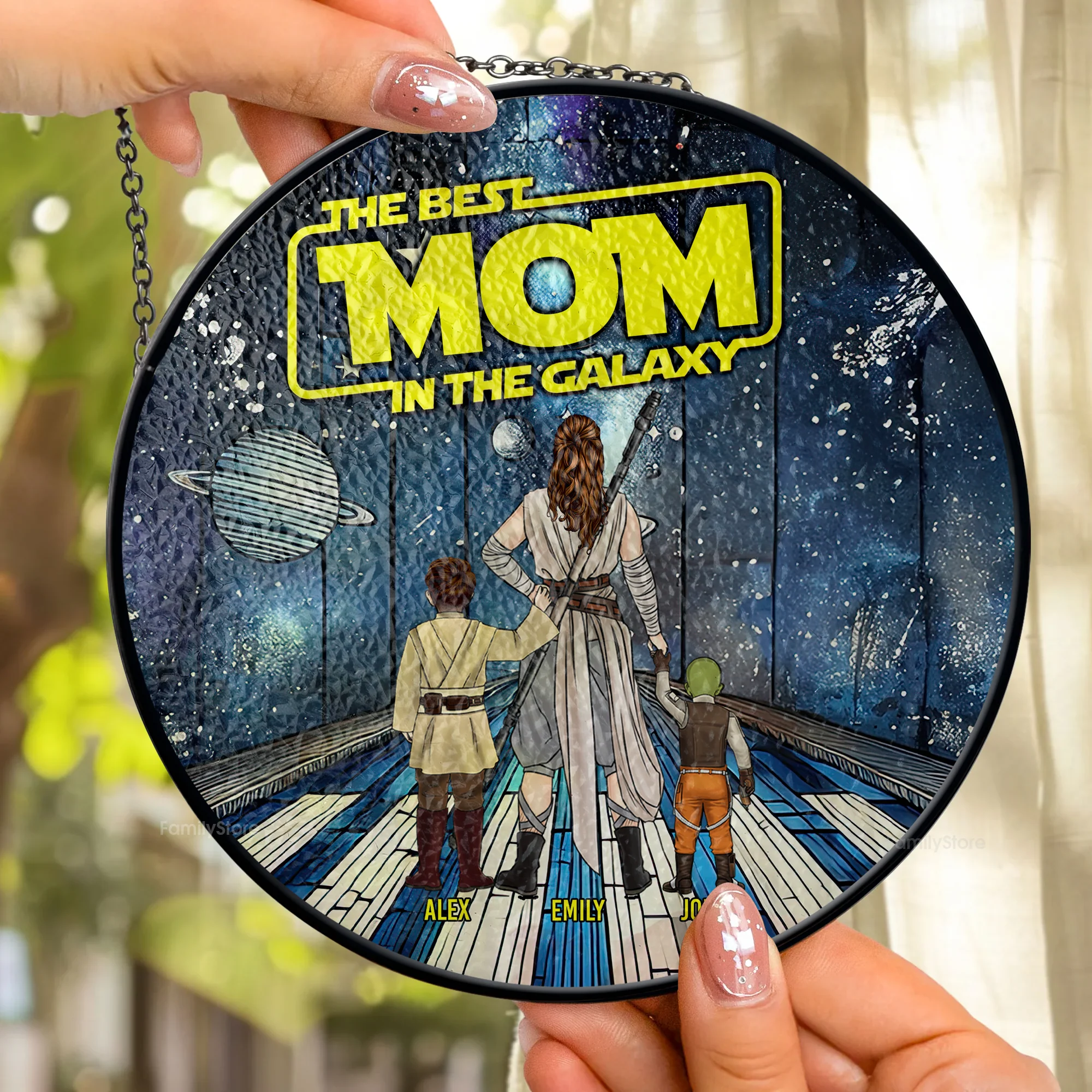Best Mom In The Galaxy - Personalized Stained Glass Window Hanging Suncatcher - Gift for Mom, Grandma, Wife | CL08 NH96 - Image 2