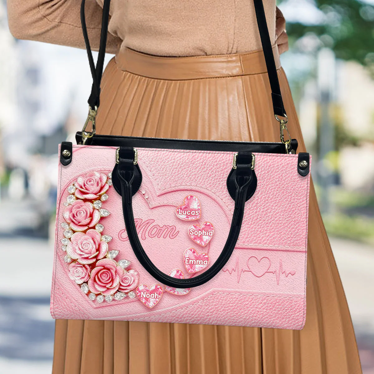 Best Mom Nana Grandma Mama Ever - Personalized Leather Bag - Gift For Mom, Grandma - Image 3