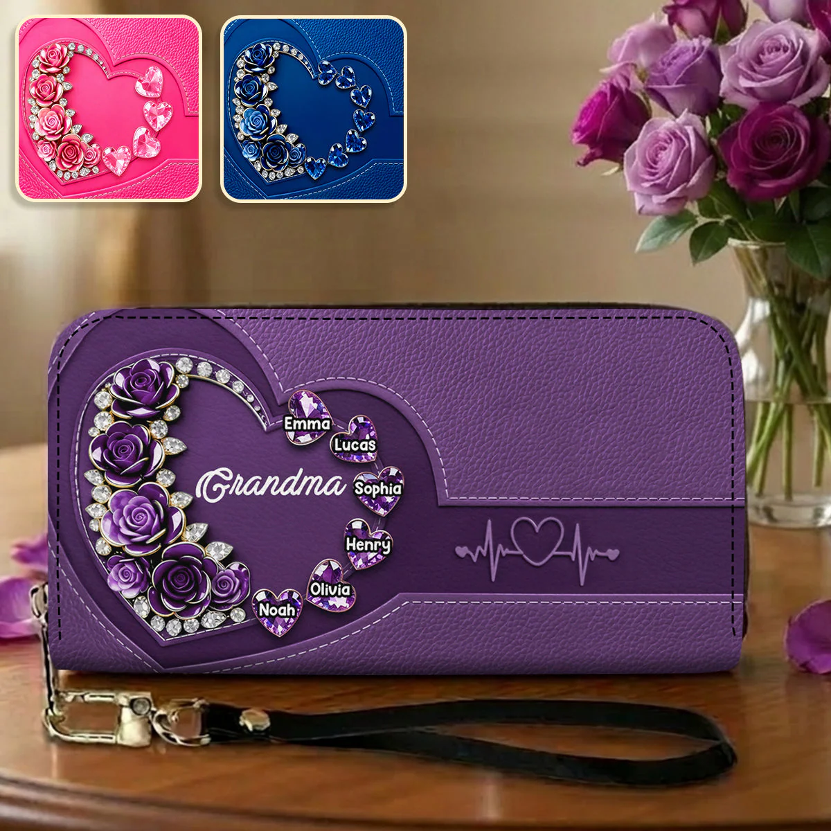 Best Mom Nana Grandma Mama Ever - Personalized Leather Long Wallet - Gift For Mom, Grandma