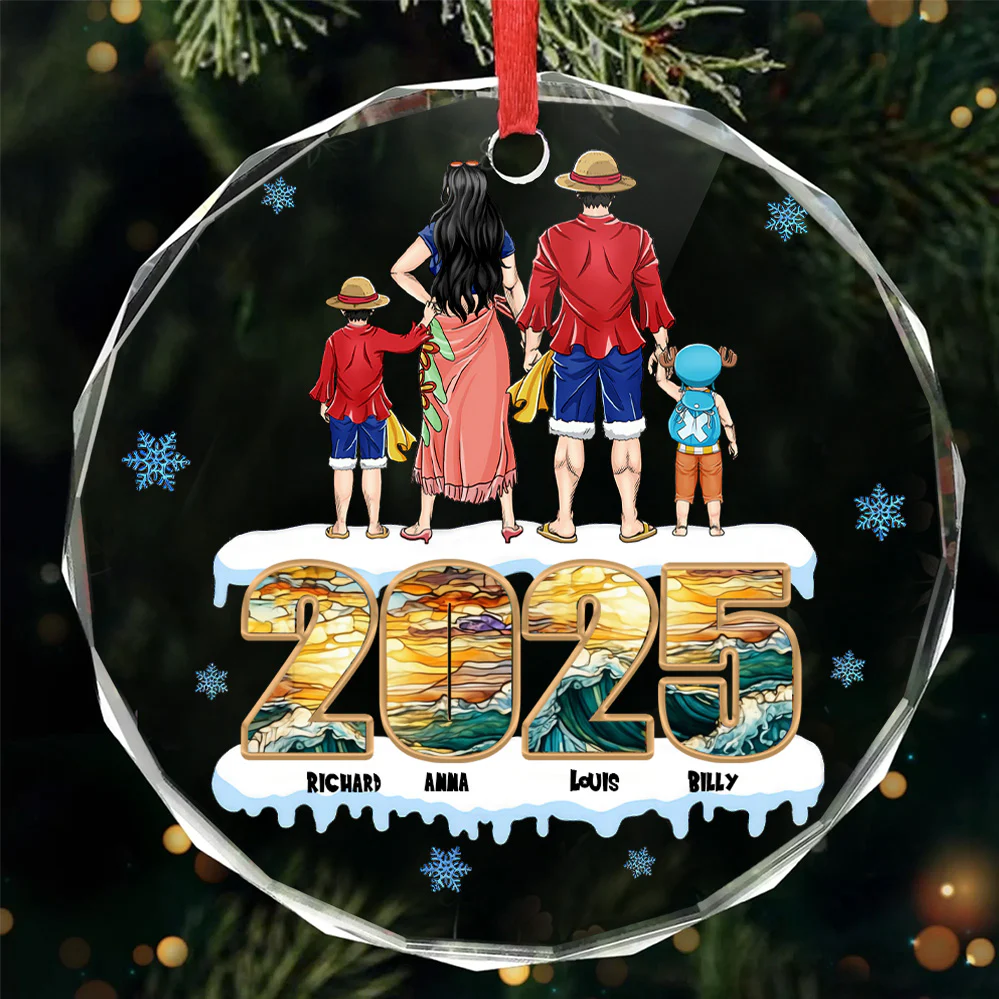 Best Pirate Family OnPi Pirate Adventure - Personalized Glass Ornament - Gift Christmas For Family Memmber, Gift For Mom, Gift for Dad - CL11 NH96