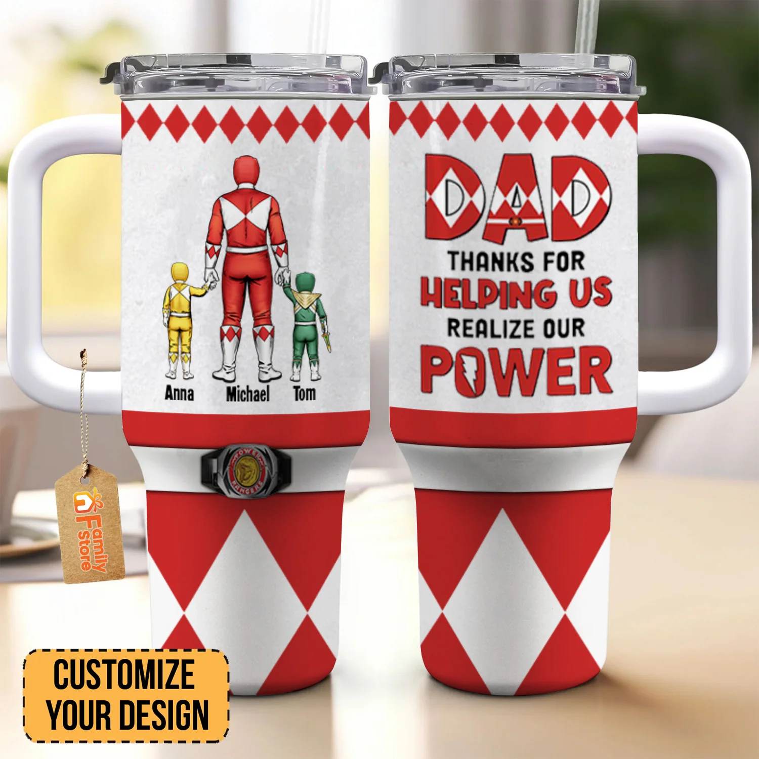 Morphin Power Ranger Best Dad Ever Coloful Version - Gift For Dad, Husband - Personalized 40oz Tumbler Cup With Straw - CL21 NA94 - Image 2
