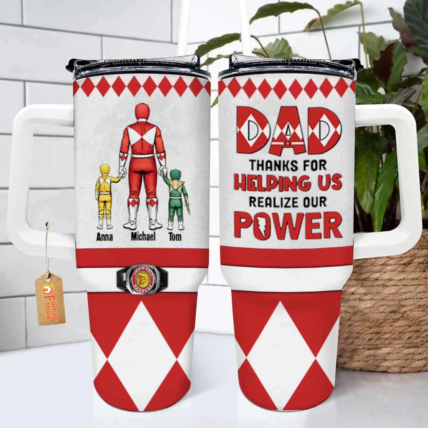Morphin Power Ranger Best Dad Ever Coloful Version - Gift For Dad, Husband - Personalized 40oz Tumbler Cup With Straw - CL21 NA94 - Image 3