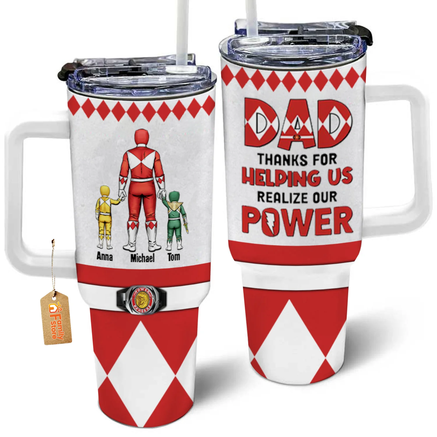 Morphin Power Ranger Best Dad Ever Coloful Version - Gift For Dad, Husband - Personalized 40oz Tumbler Cup With Straw - CL21 NA94 - Image 4