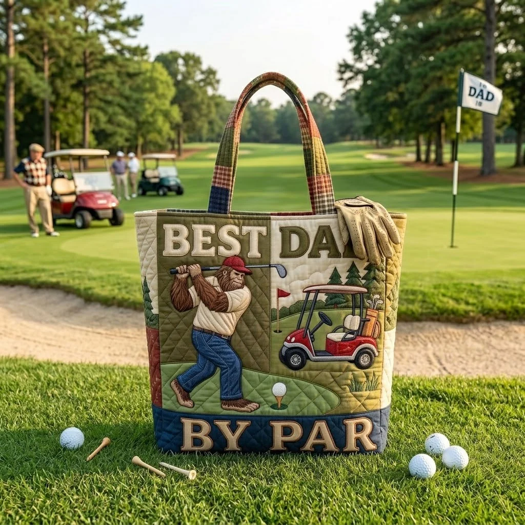 Best Sasquatch Dad By Par - Personalized Patriotic Quilted Tote Bag - Gift For Dad, Golf Lovers - Image 2