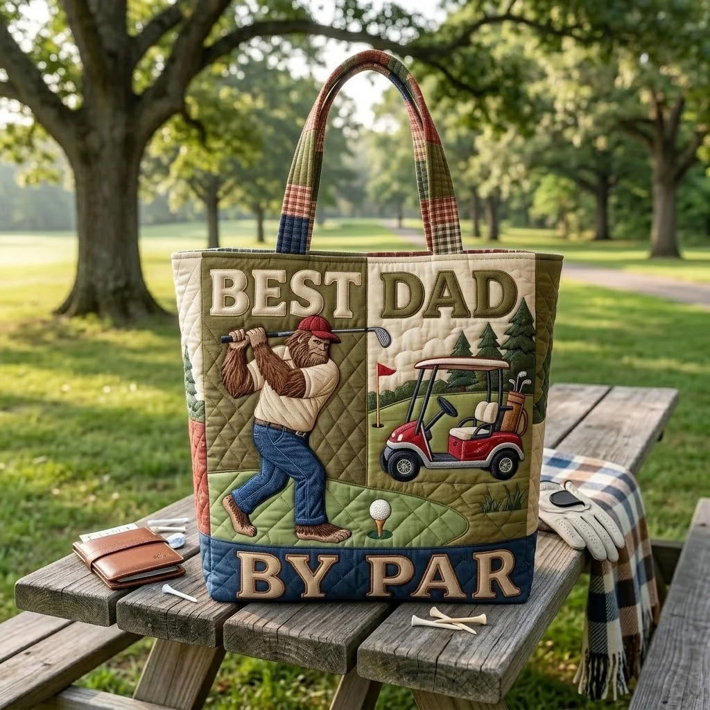 Best Sasquatch Dad By Par - Personalized Patriotic Quilted Tote Bag - Gift For Dad, Golf Lovers - Image 3