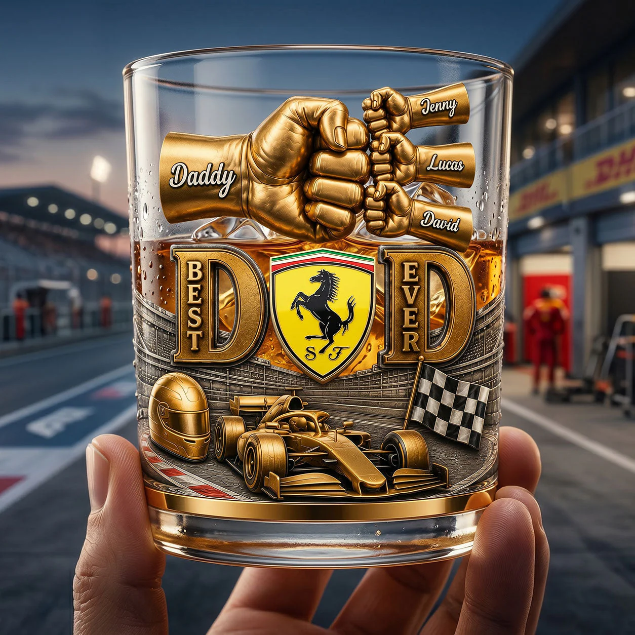 Best Speed Sport Fans Dad Ever Fist Bump - Personalized Whiskey Glass - Gift For Dad