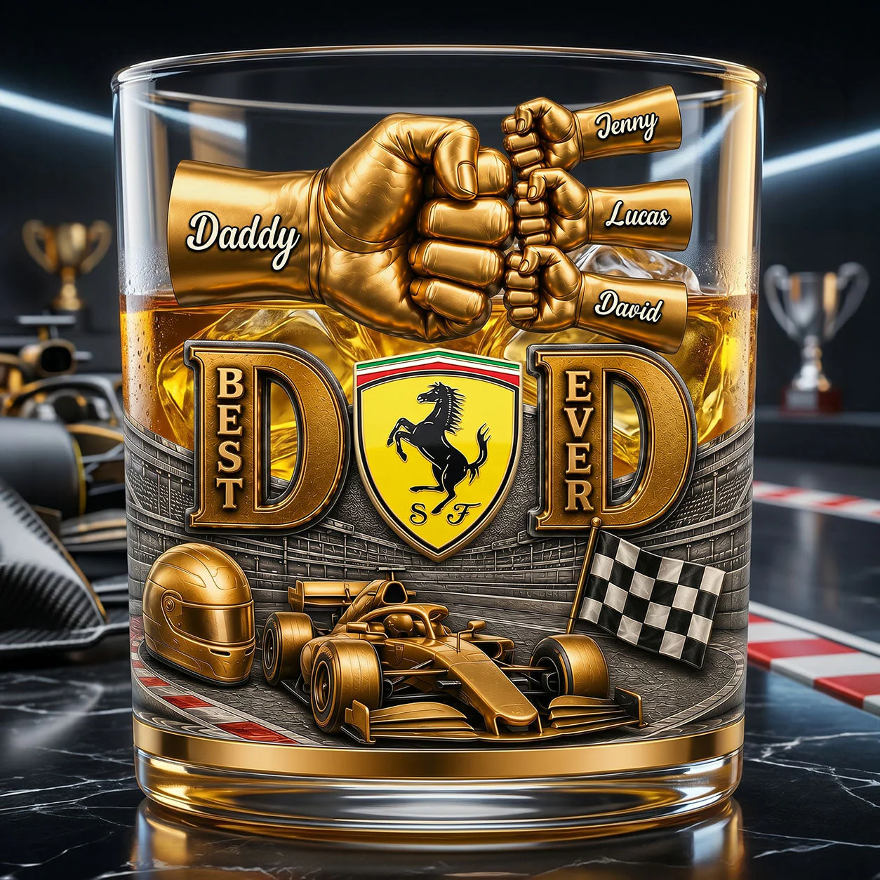 Best Speed Sport Fans Dad Ever Fist Bump - Personalized Whiskey Glass - Gift For Dad - Image 3