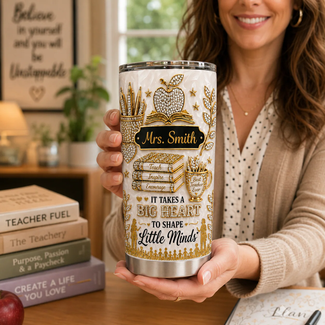 Best Teacher Ever It Takes A Big Heart To Shape Little Minds - Personalized Stainless Steel Tumbler - Gift For Teacher - Image 3