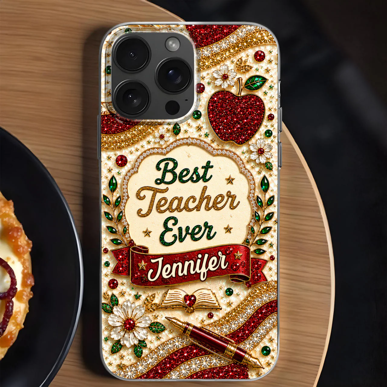 Best Teacher Ever With Apple Pen And Flowers - Personalized Bling Phone Case - Gifts For Teacher