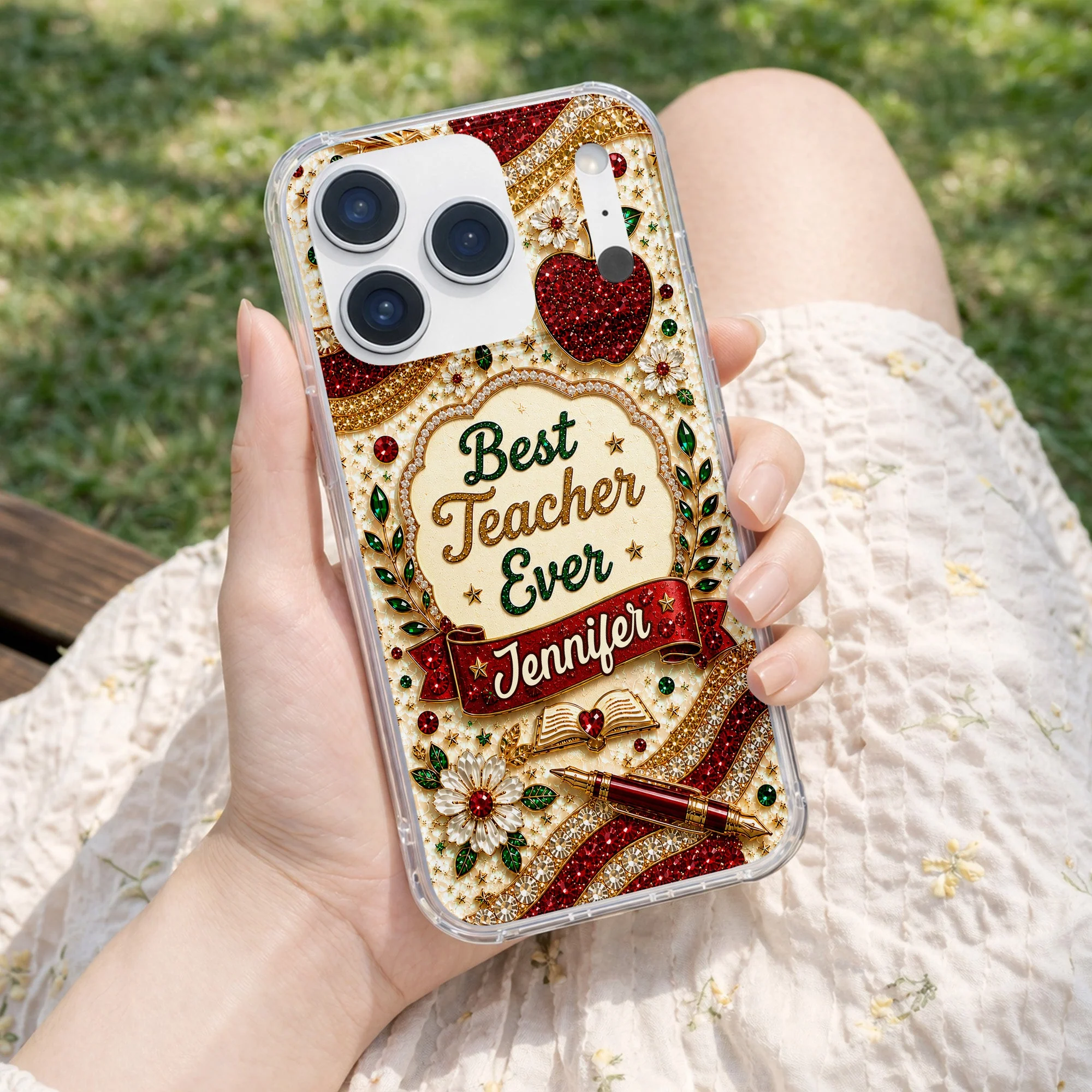 Best Teacher Ever With Apple Pen And Flowers - Personalized Bling Phone Case - Gifts For Teacher - Image 10