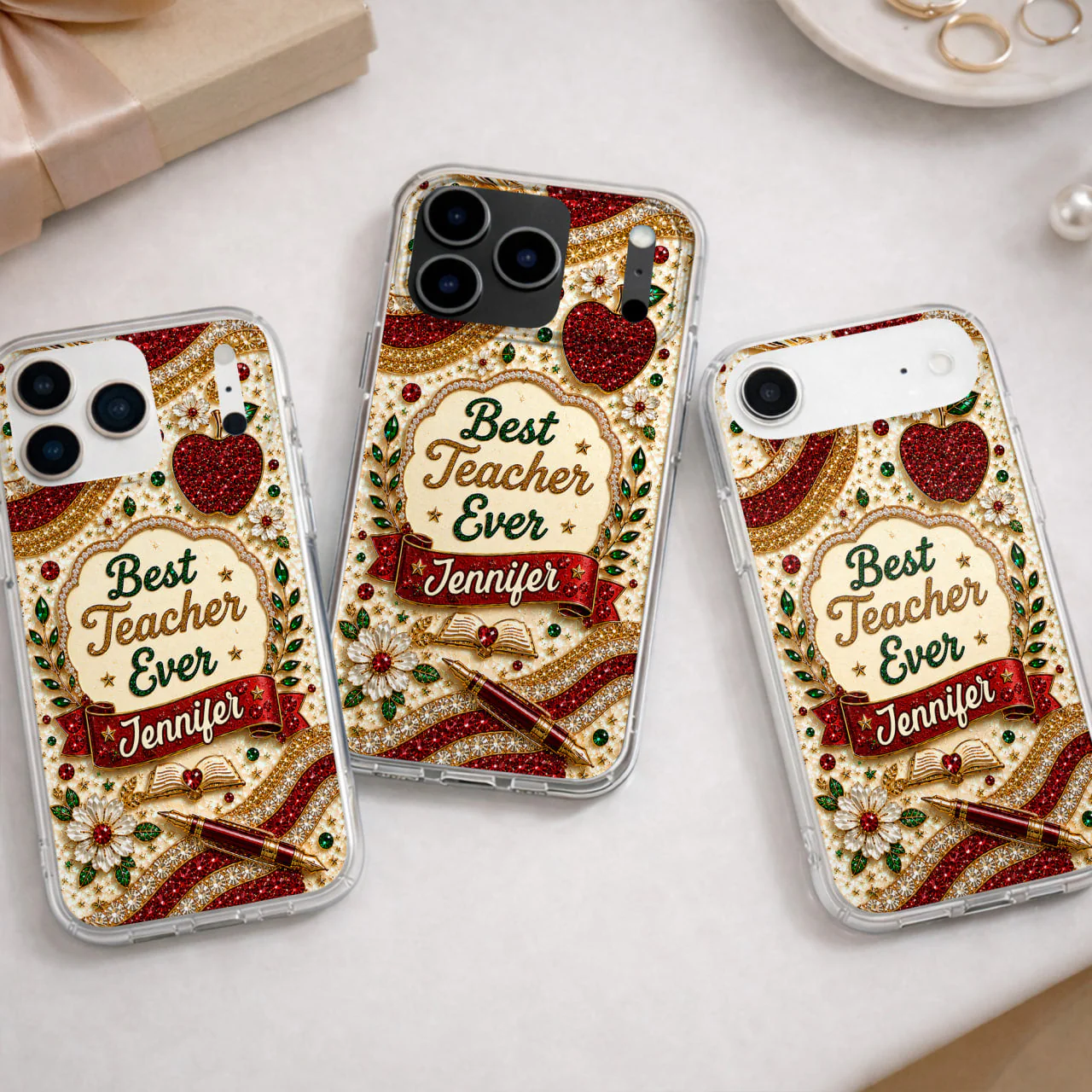 Best Teacher Ever With Apple Pen And Flowers - Personalized Bling Phone Case - Gifts For Teacher - Image 11