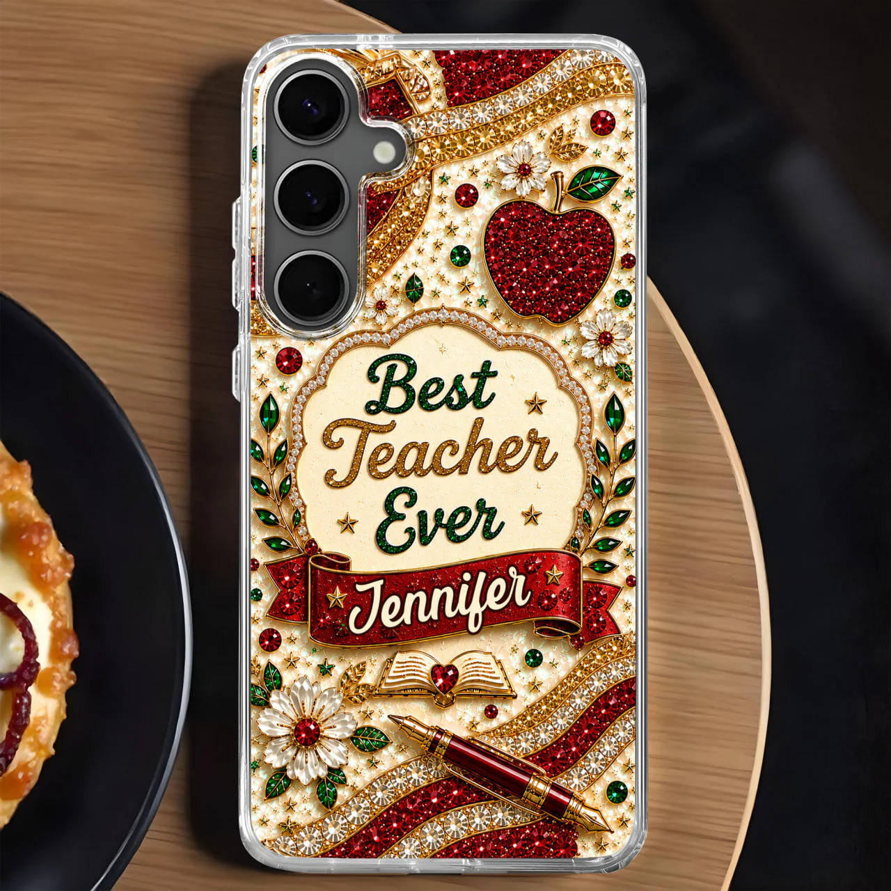 Best Teacher Ever With Apple Pen And Flowers - Personalized Bling Phone Case - Gifts For Teacher - Image 2