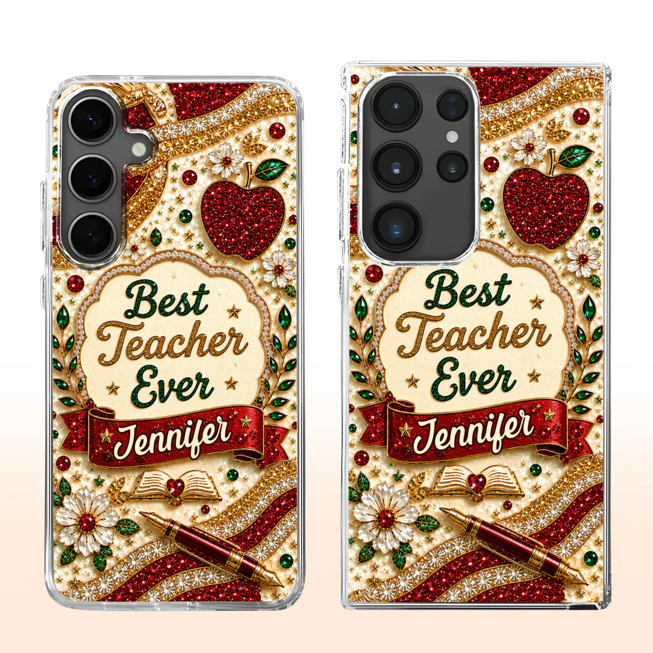 Best Teacher Ever With Apple Pen And Flowers - Personalized Bling Phone Case - Gifts For Teacher - Image 4