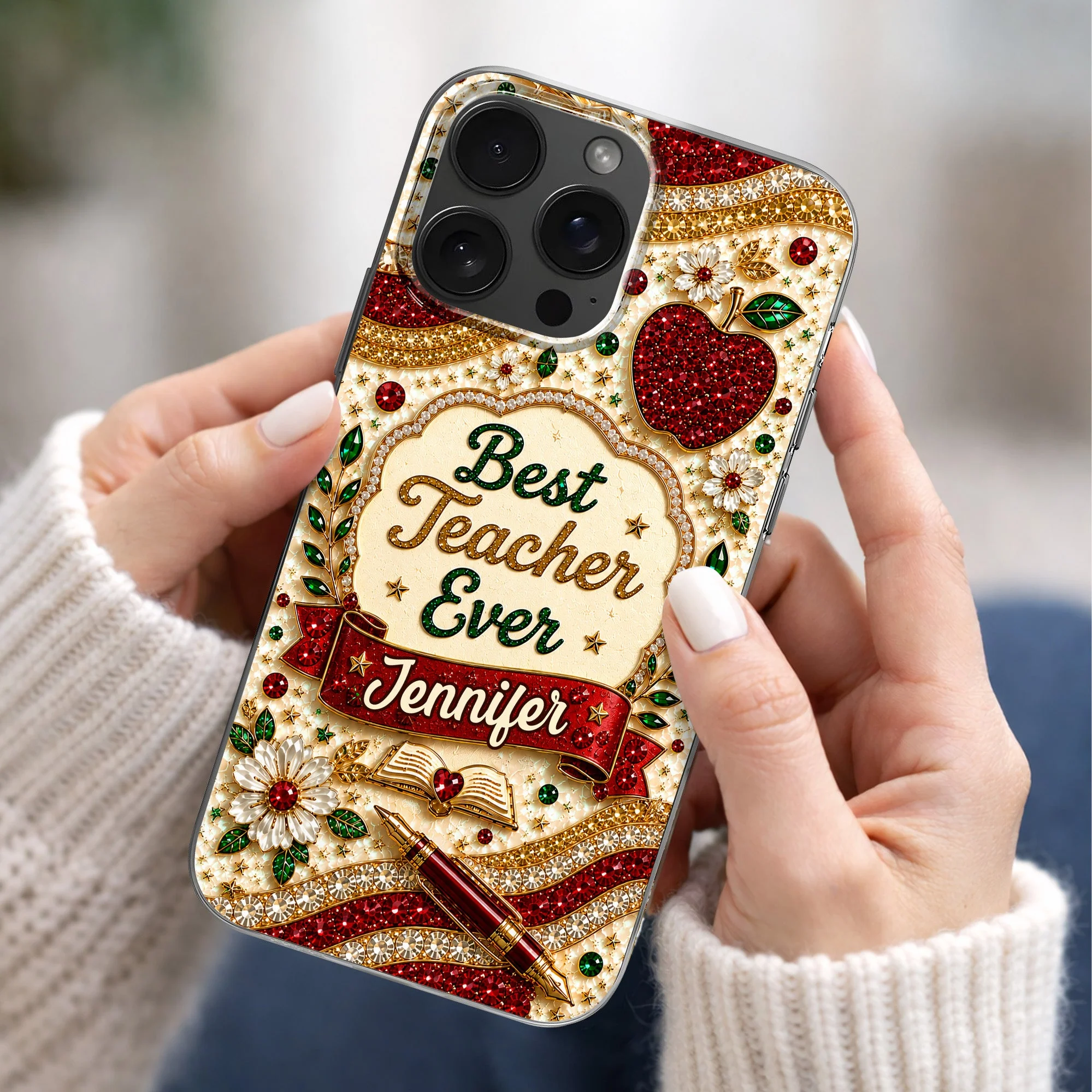 Best Teacher Ever With Apple Pen And Flowers - Personalized Bling Phone Case - Gifts For Teacher - Image 5