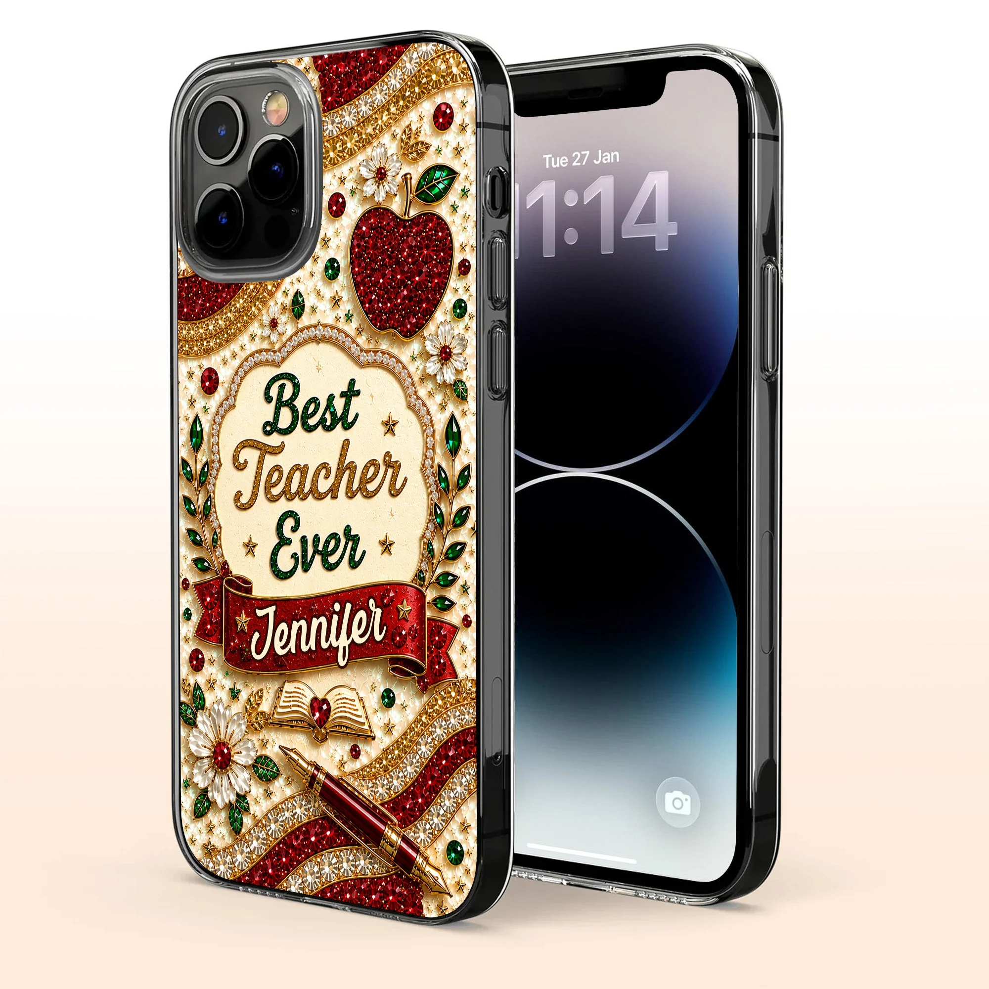 Best Teacher Ever With Apple Pen And Flowers - Personalized Bling Phone Case - Gifts For Teacher - Image 6