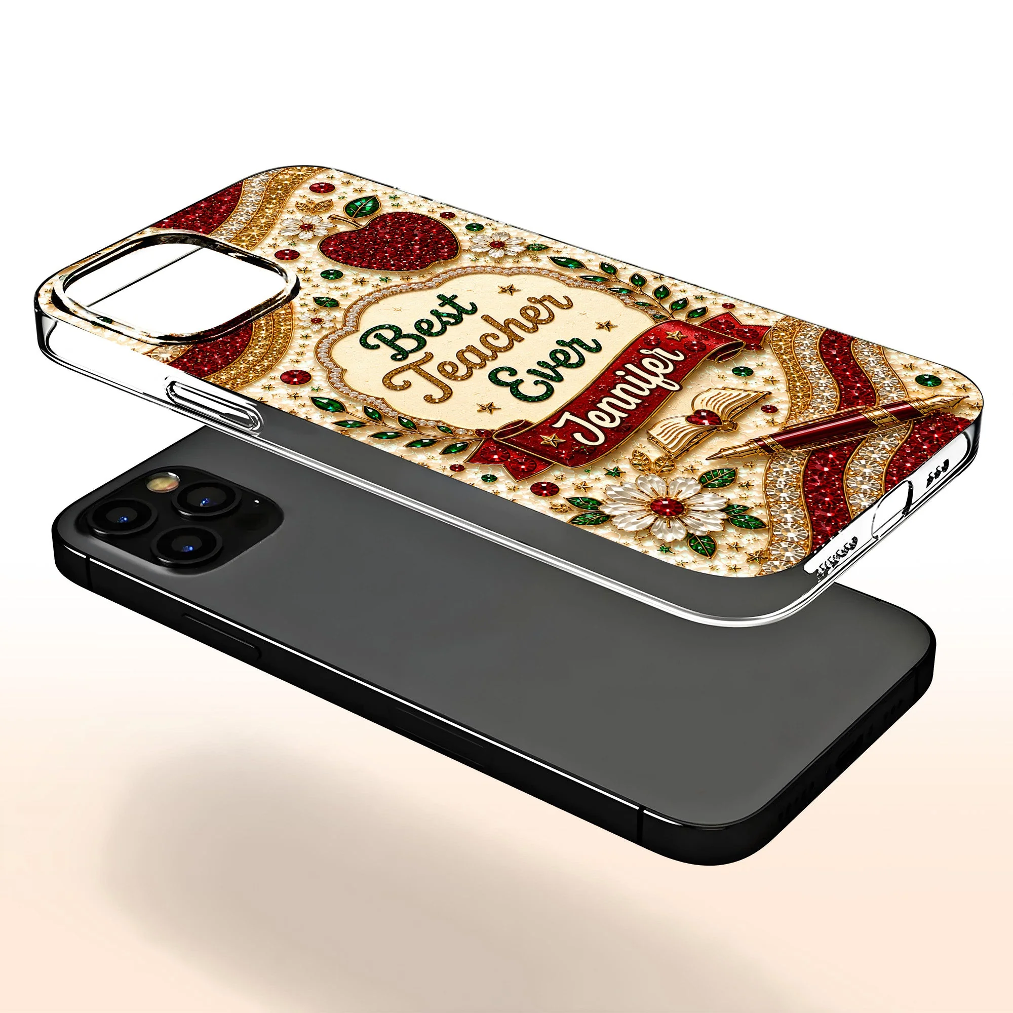 Best Teacher Ever With Apple Pen And Flowers - Personalized Bling Phone Case - Gifts For Teacher - Image 7