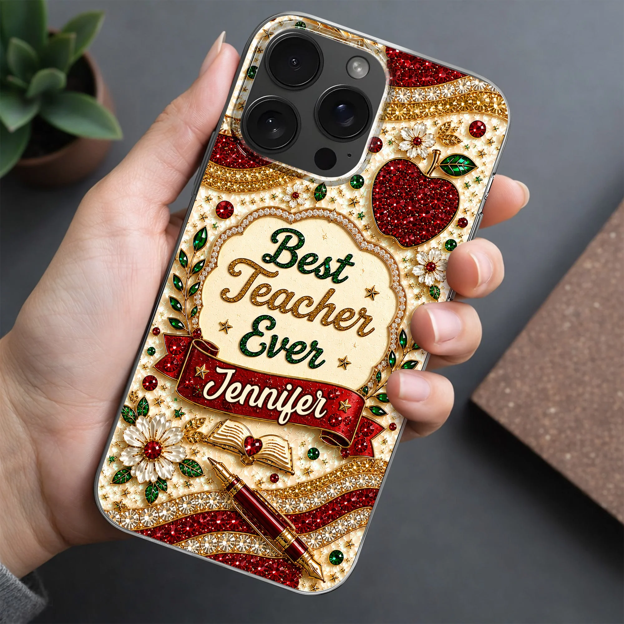 Best Teacher Ever With Apple Pen And Flowers - Personalized Bling Phone Case - Gifts For Teacher - Image 8