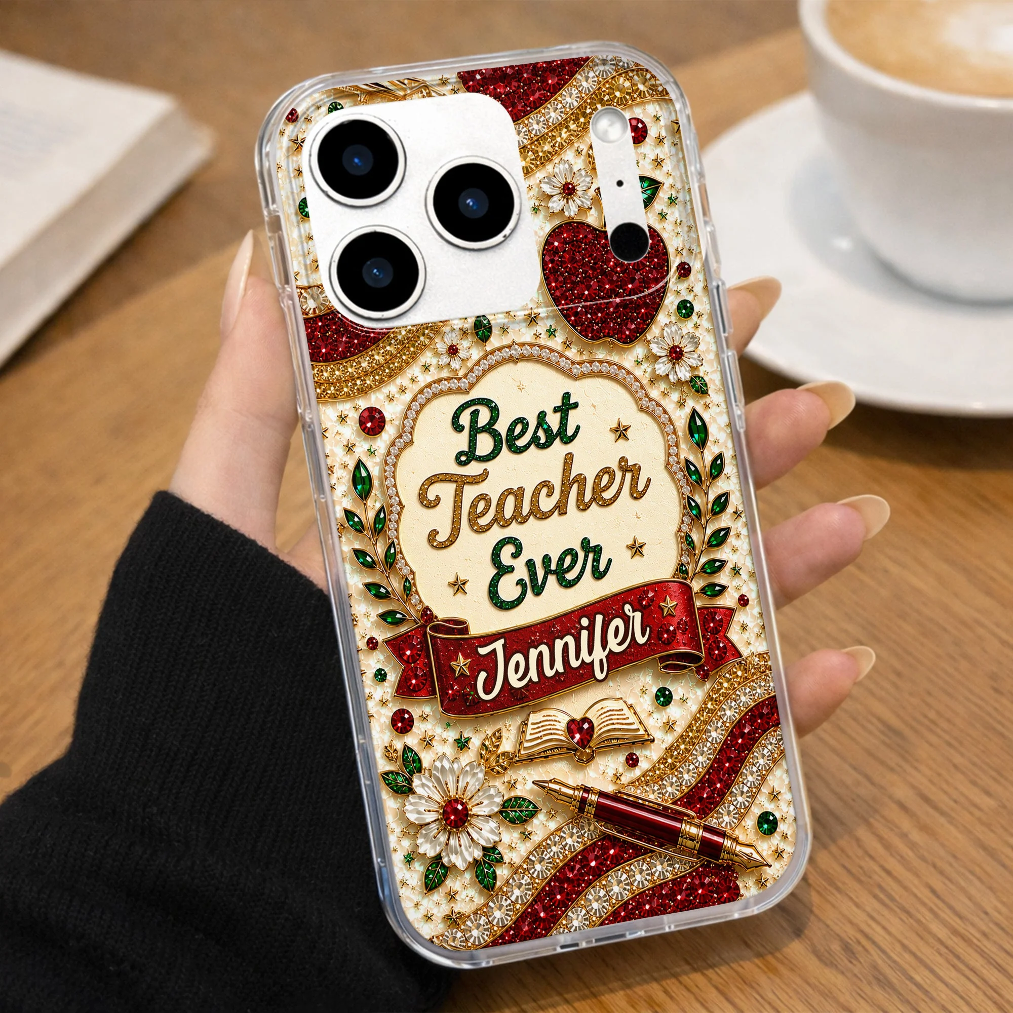 Best Teacher Ever With Apple Pen And Flowers - Personalized Bling Phone Case - Gifts For Teacher - Image 9