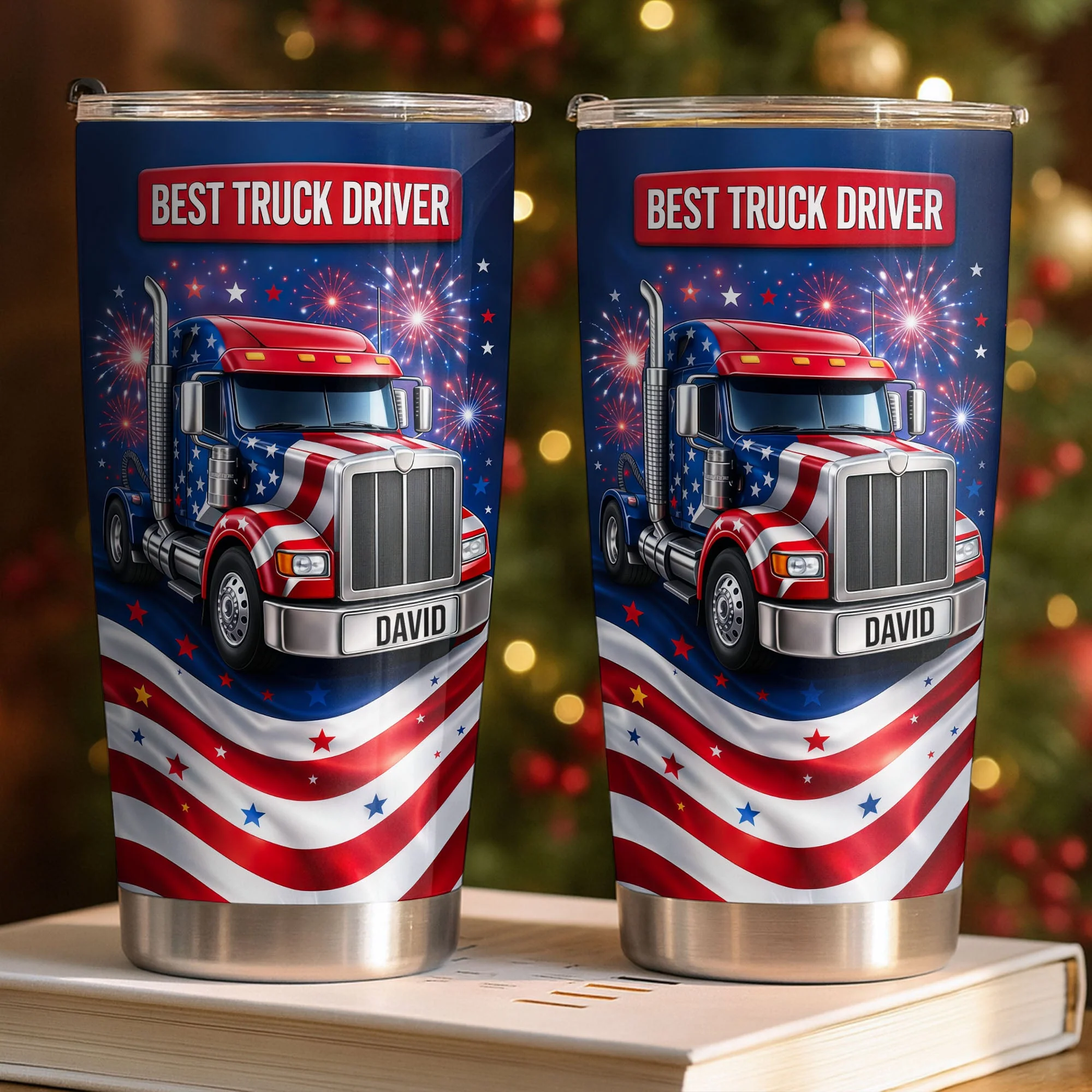 Best Truck Driver American Flag Semi Truck And Fireworks - Personalized Tumbler - Gift For Patriots - Image 3