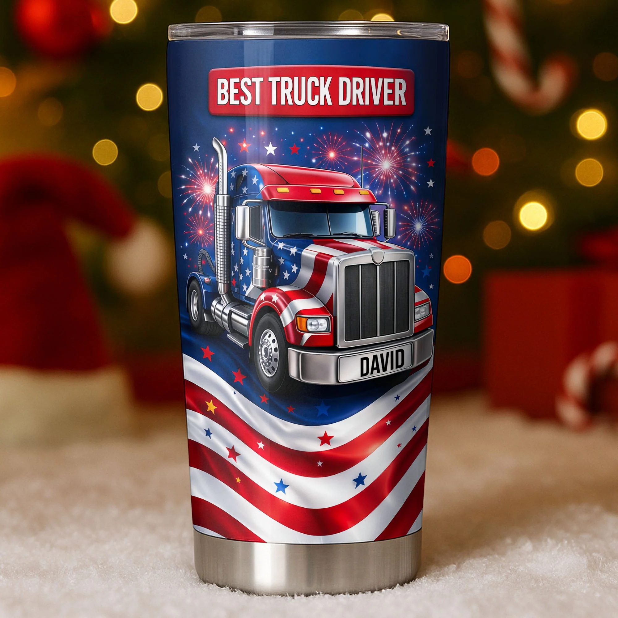 Best Truck Driver American Flag Semi Truck And Fireworks - Personalized Tumbler - Gift For Patriots - Image 4