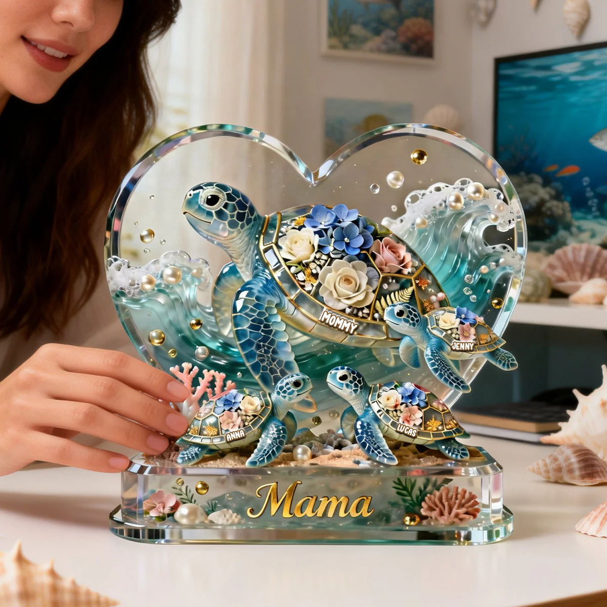 Best Turtle Mom Ever - Personalized Shape Acrylic Plaque - Gift For Mom, Grandma - Image 2