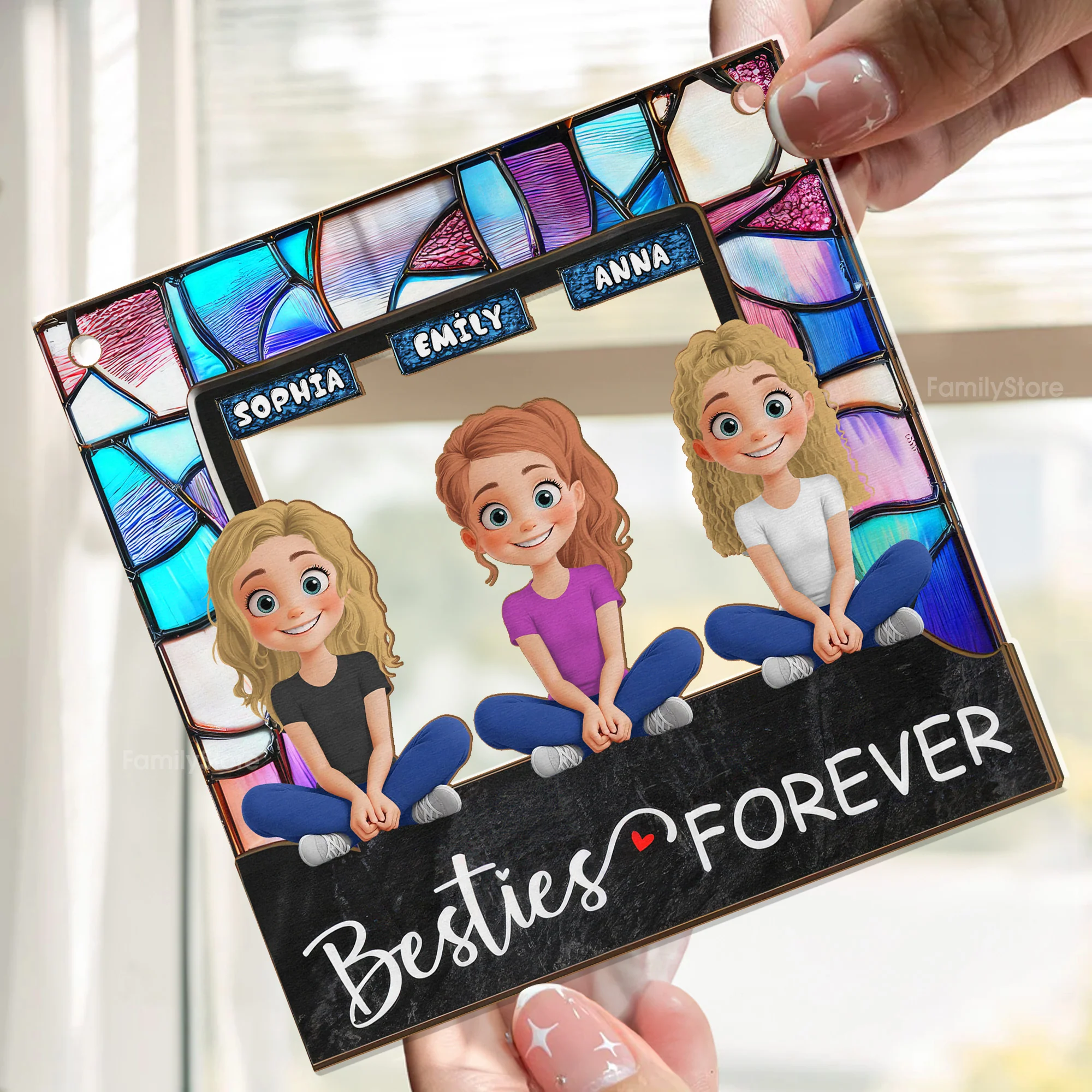 Besties Forever Colorful Glass Pattern - Personalized Window Hanging Window Hanging Suncatcher Ornament - GIft For Besties, Sisters, Friends | GR25 NA94 - Image 2