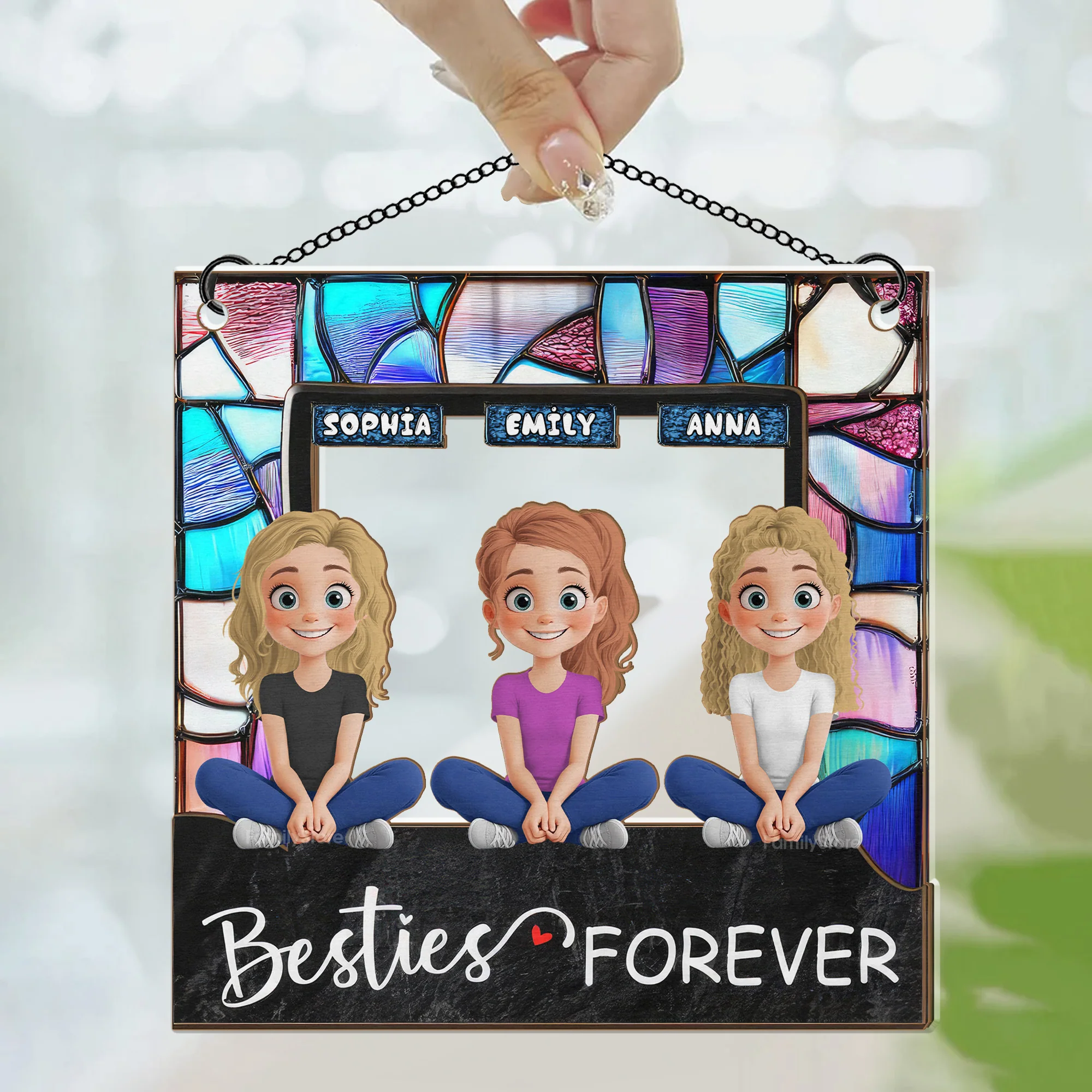 Besties Forever Colorful Glass Pattern - Personalized Window Hanging Window Hanging Suncatcher Ornament - GIft For Besties, Sisters, Friends | GR25 NA94 - Image 3