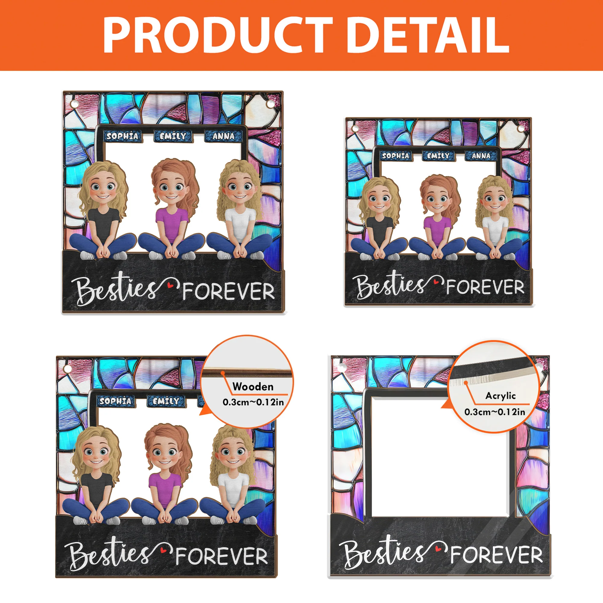 Besties Forever Colorful Glass Pattern - Personalized Window Hanging Window Hanging Suncatcher Ornament - GIft For Besties, Sisters, Friends | GR25 NA94 - Image 4