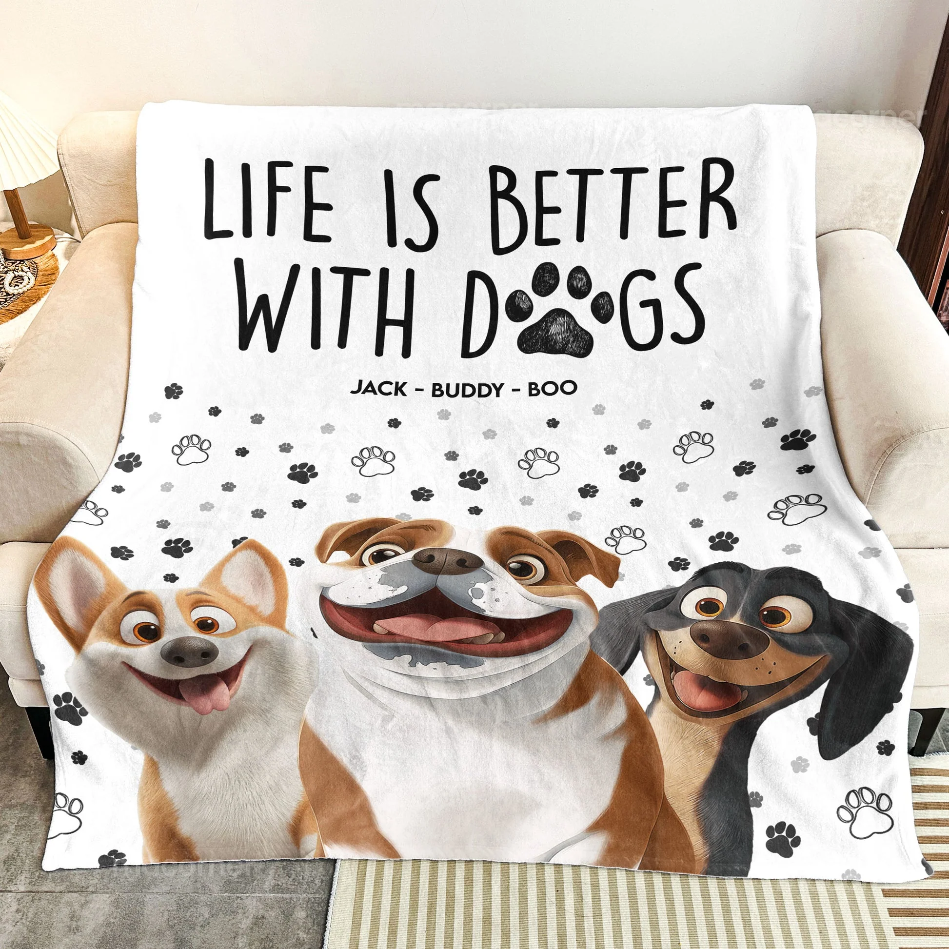 Better With Cartoon Dogs  - Personalized Blanket - Gift For Dog Lovers | CLP15 NA94 - Image 2