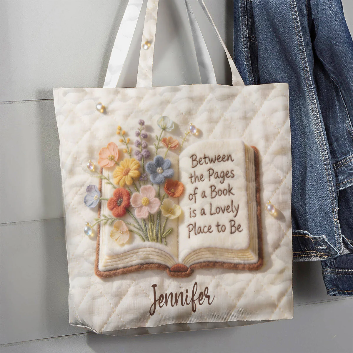 Between The Pages Of A Book Is A Lovely Place To Be - Personalized Quilted Tote Bag - Gift For Her, Book Lovers - Image 3