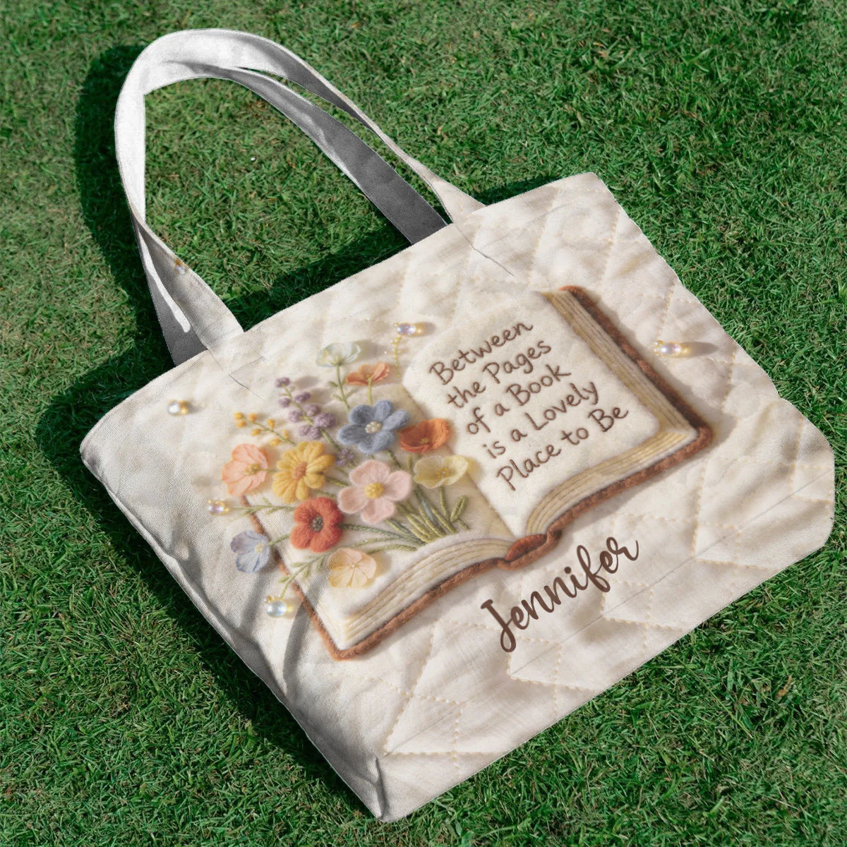 Between The Pages Of A Book Is A Lovely Place To Be - Personalized Quilted Tote Bag - Gift For Her, Book Lovers - Image 4