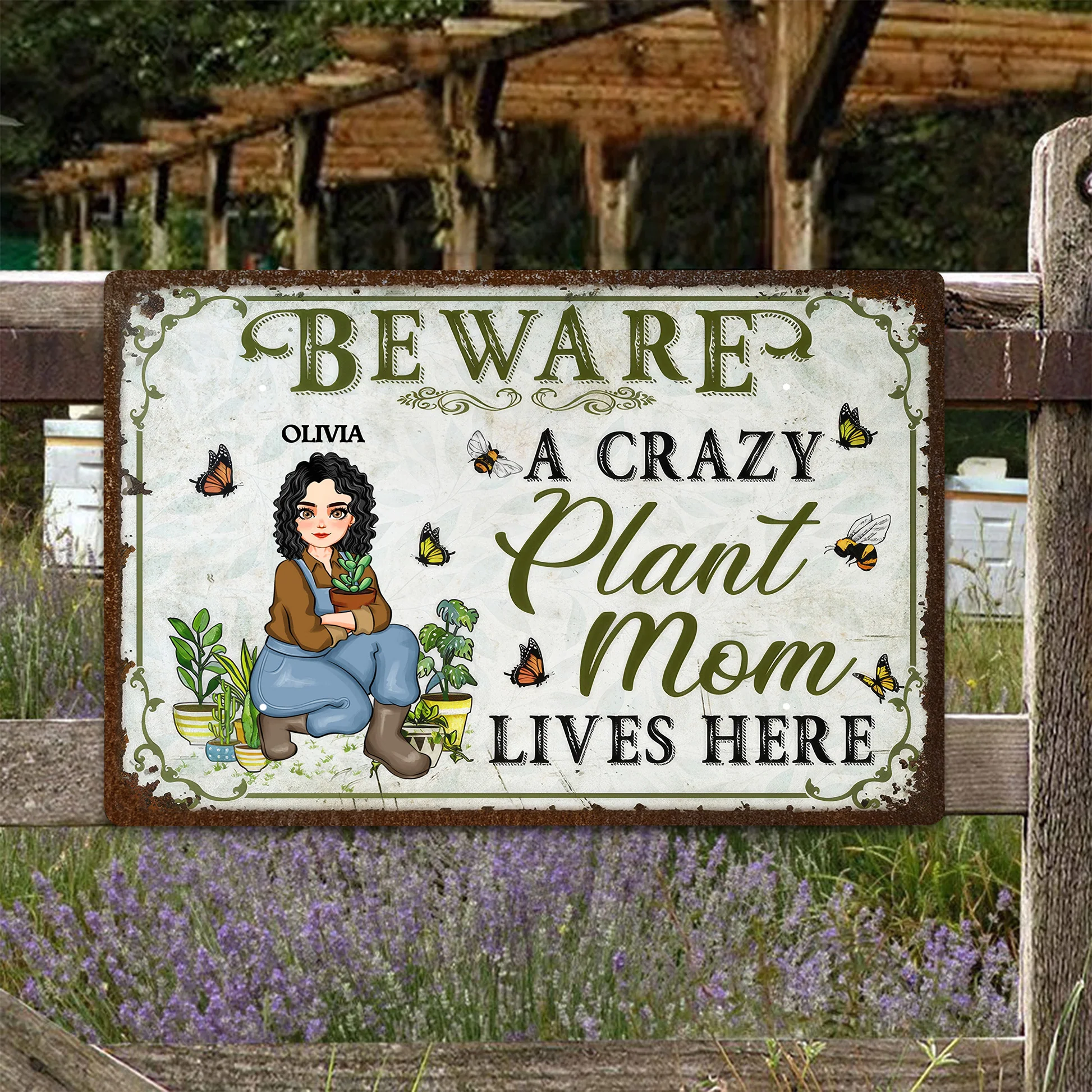 Beware A Crazy Plant Mom Lives Here - Personalized Metal Sign - Gift For Mom, Grandma, Bestie, Sister, Plant Lovers | GR17 NA94 - Image 2
