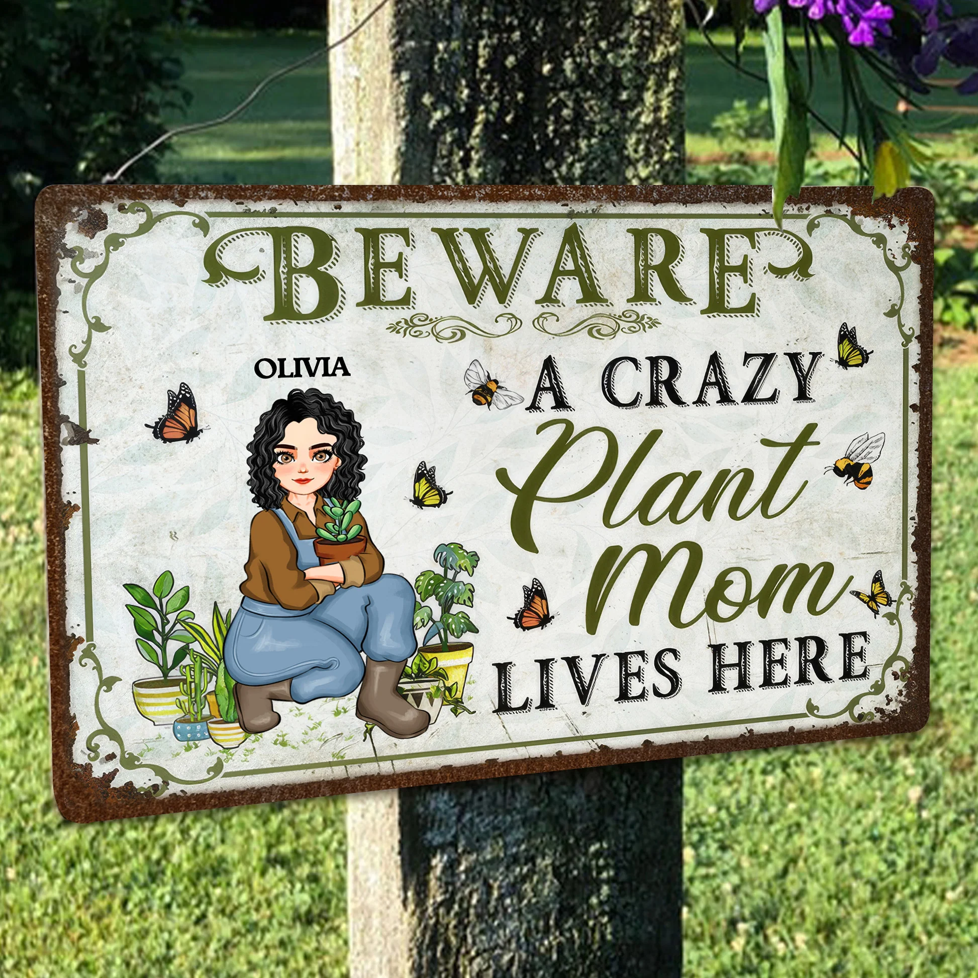 Beware A Crazy Plant Mom Lives Here - Personalized Metal Sign - Gift For Mom, Grandma, Bestie, Sister, Plant Lovers | GR17 NA94 - Image 3