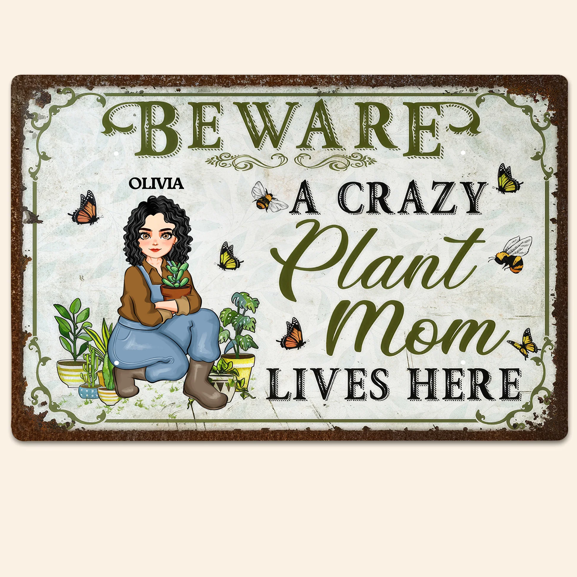 Beware A Crazy Plant Mom Lives Here - Personalized Metal Sign - Gift For Mom, Grandma, Bestie, Sister, Plant Lovers | GR17 NA94 - Image 5