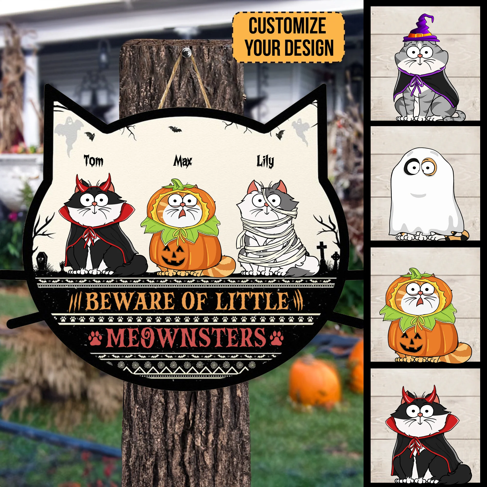 Beware Of Little Meownsters - Personalized Custom Shaped Wood Sign - CLP01 NH96 - Image 2
