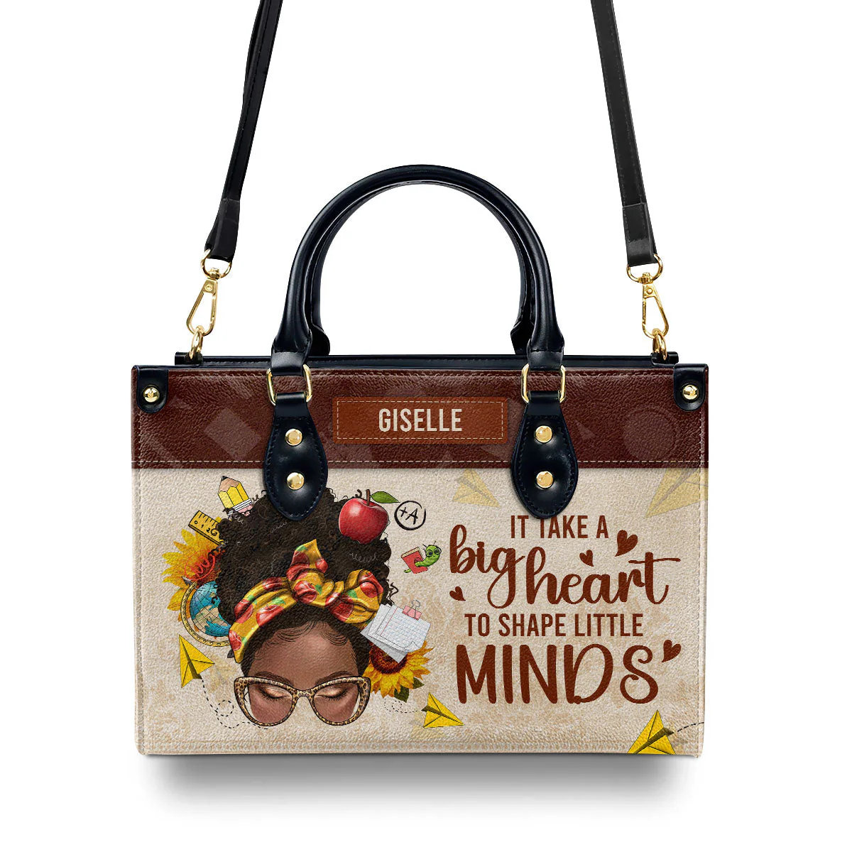 Big Heart Shape Little Minds - Personalized Teacher Leather Handbag - Gift For Her, Teacher's Day HD95 - Image 4