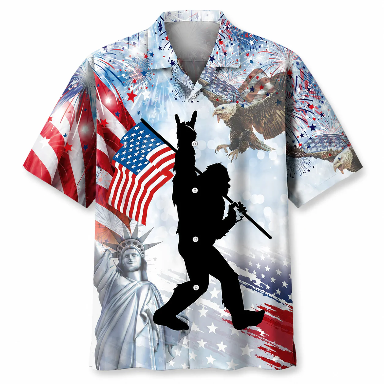 Bigfoot American Flag - Hawaiian Shirt - Gift for Patriots