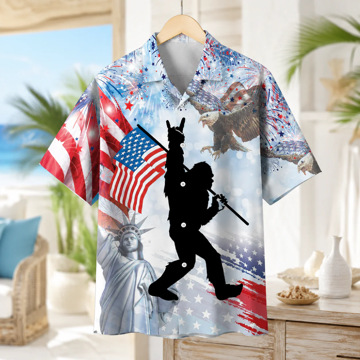 Bigfoot American Flag - Hawaiian Shirt - Gift for Patriots - Image 5