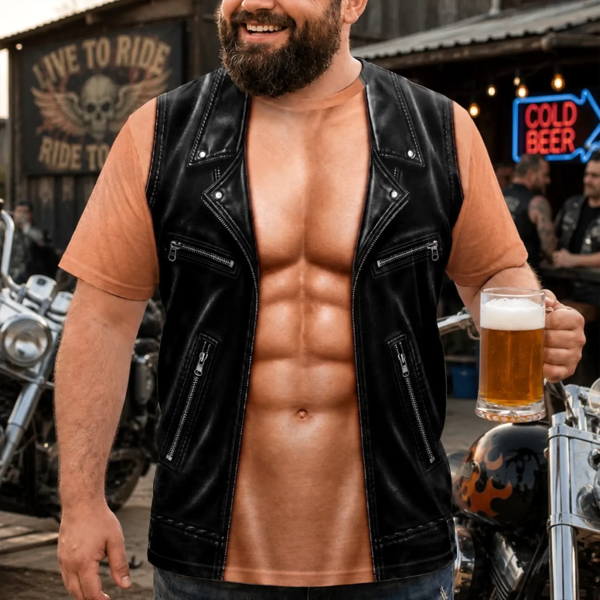 Custom Funny Biker Leather Vest Muscle Chest - Personalized All Over Shirt - Gifts For Men, Husband, Dad - Image 3