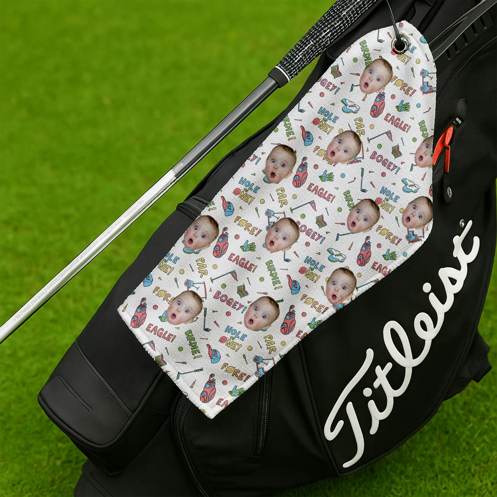 Birdie Bogey Eagle Par Custom Face - Personalized Golf Towel - Gift For Dad, Grandpa, Golf Lovers - Image 3