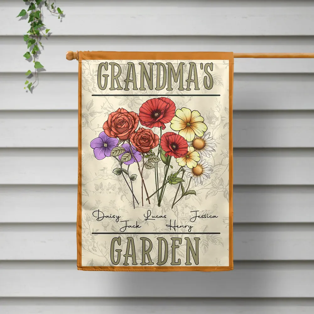 Birth Flowers Bouquet Grandma's Garden - Personalized Flag - Gift For Mom, Grandma, Mothers Day NA94 - Image 2
