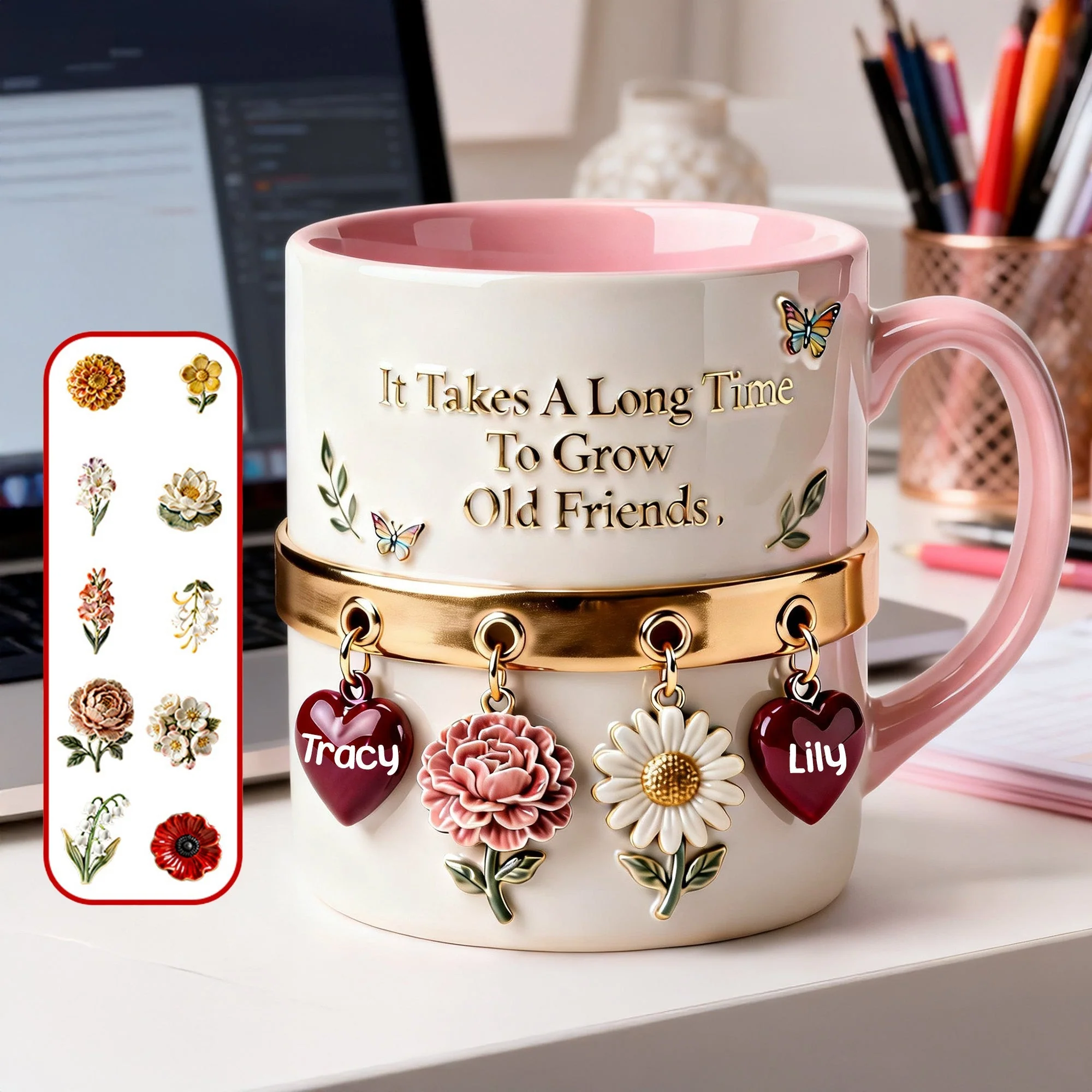 Birth Month Flowers - Personalized Accent Mug - Gift For Mom, Grandma HN02 - Image 2